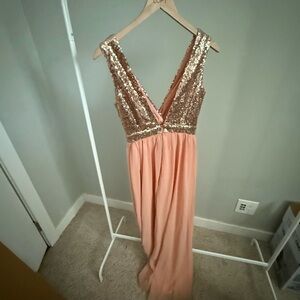 Elegant Encounter Rose Gold Sequin Maxi Dress